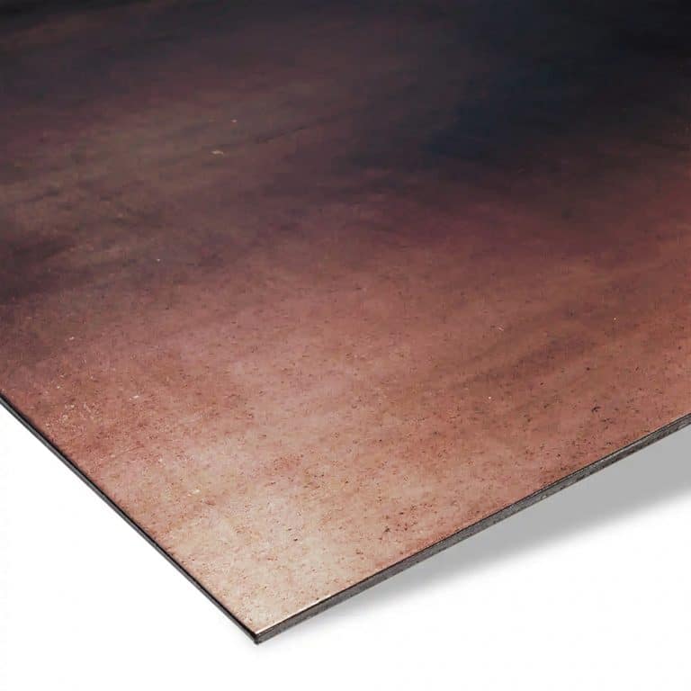 Cortenstahlblech mit charakteristischer rostbrauner Oberfläche in Nahaufnahme.