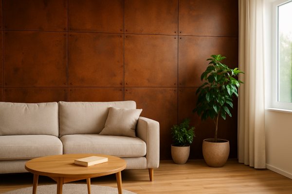 Cortenstahlwand im Wohnzimmer