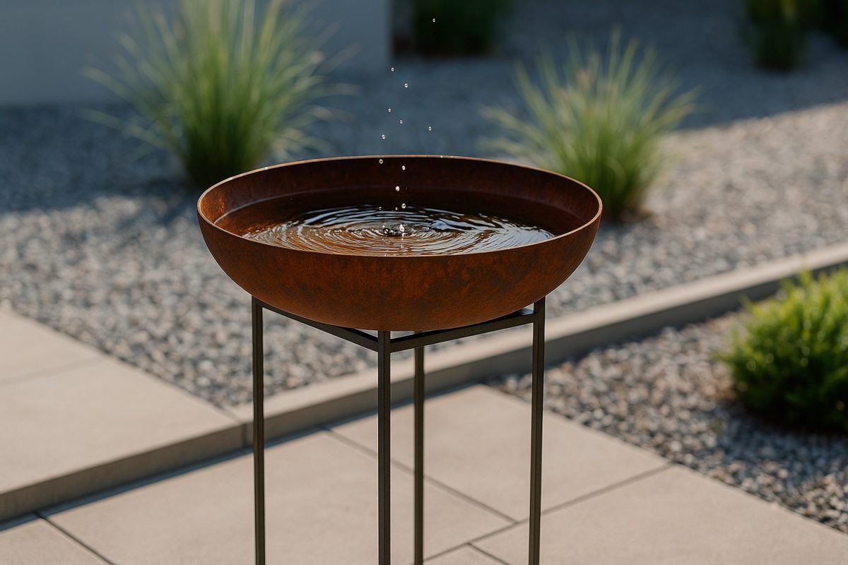 Cortenstahl-Wasserschale auf Stelzen