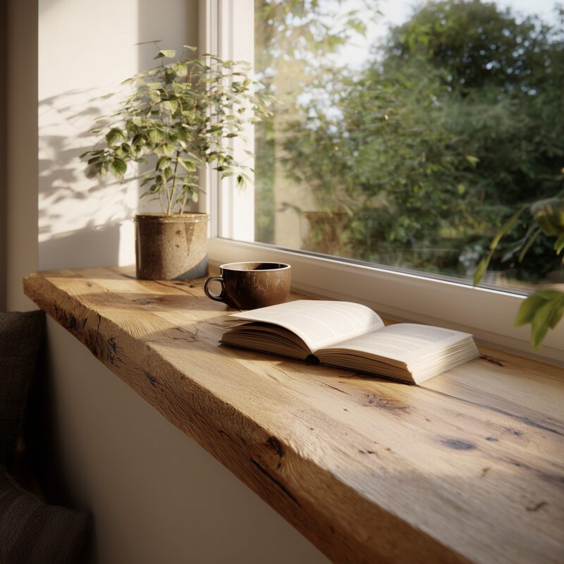 Fensterbank aus massiver Wildeiche.