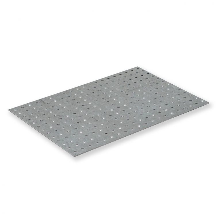 Rund gelochtes Metallblech mit regelmäßiger Struktur.