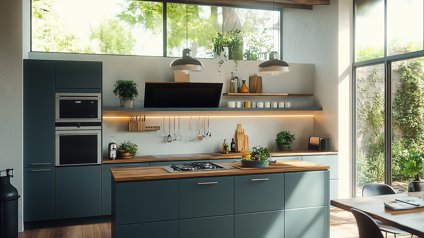 Küche mit maßgefertigter Eichenplatte, hochwertig verarbeitet für eine natürliche und langlebige Optik.