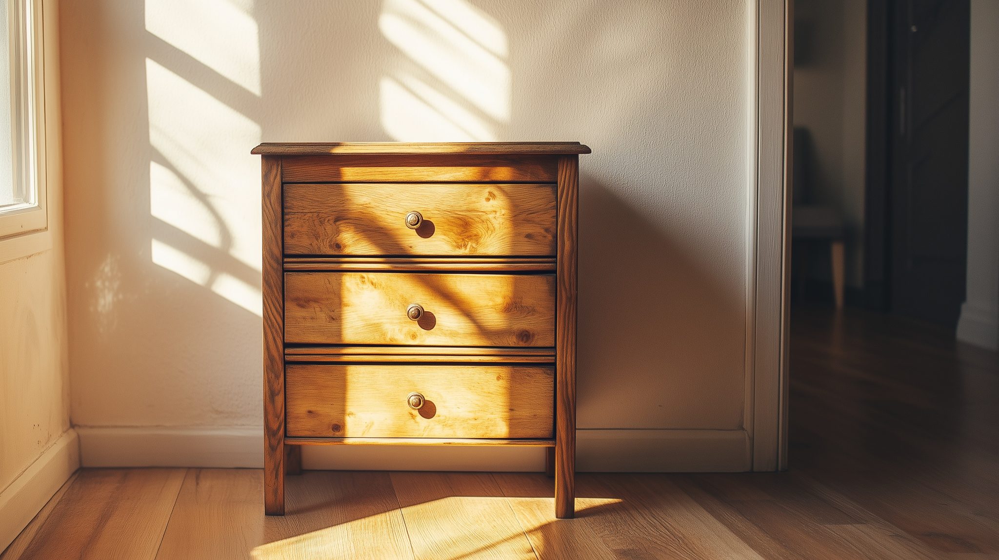 Kleine Holzkommode mit drei Schubladen