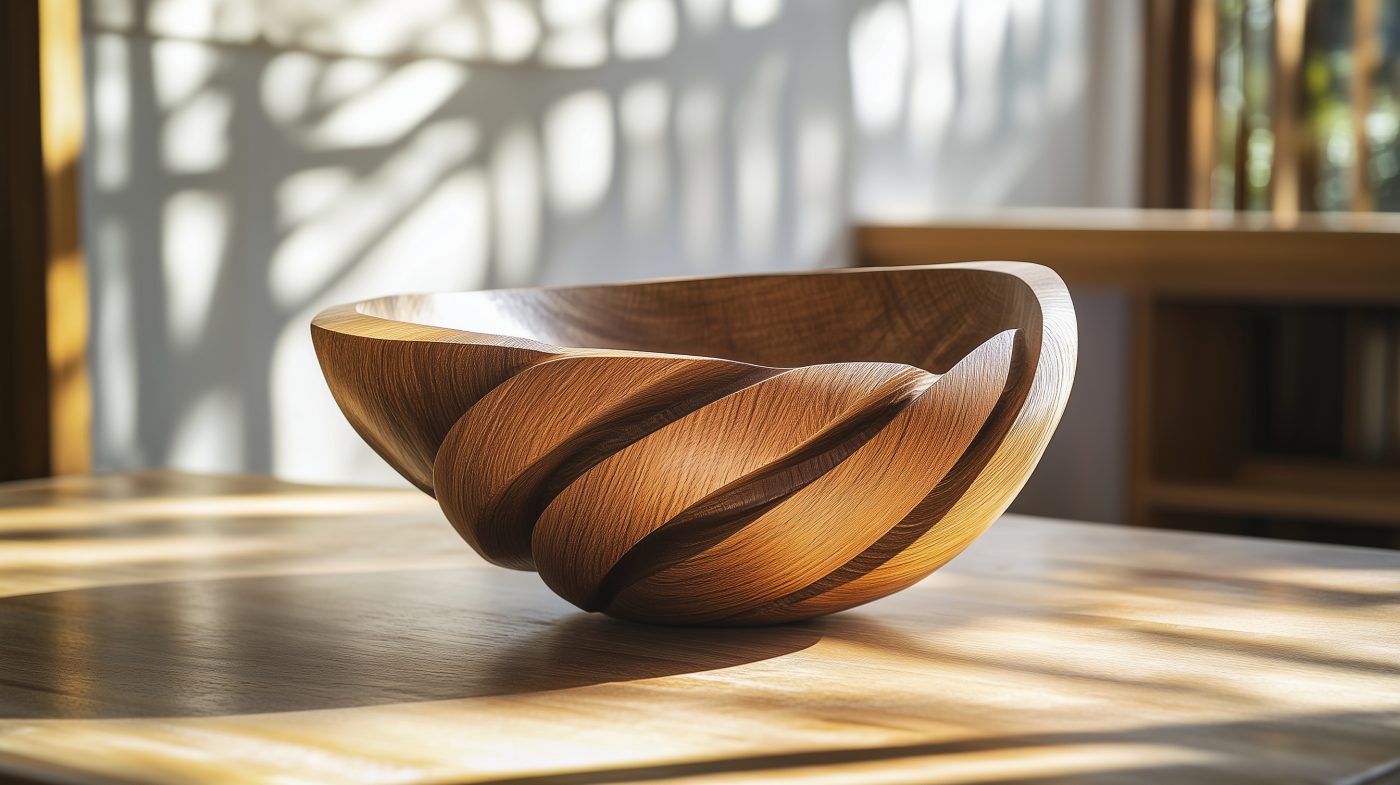 Holz-Dekoschale mit sichtbarem Drehwuchs-Muster