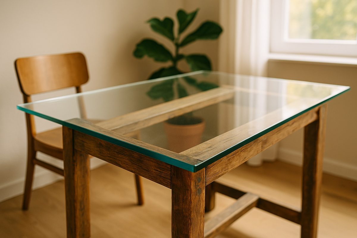 Upcycling-Tisch mit ESG-Glasplatte