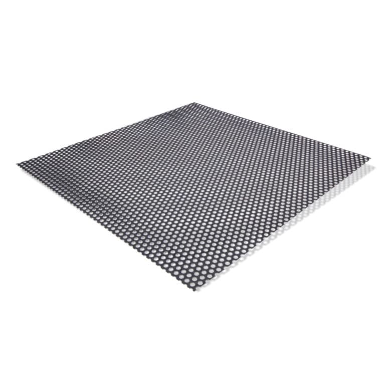 Edelstahl-Lochblech mit runden perforierten Löchern Rv 3-5 in Weitsicht.