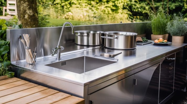 Arbeitsplatte für Outdoor Küchen aus Edelstahl nach Maß