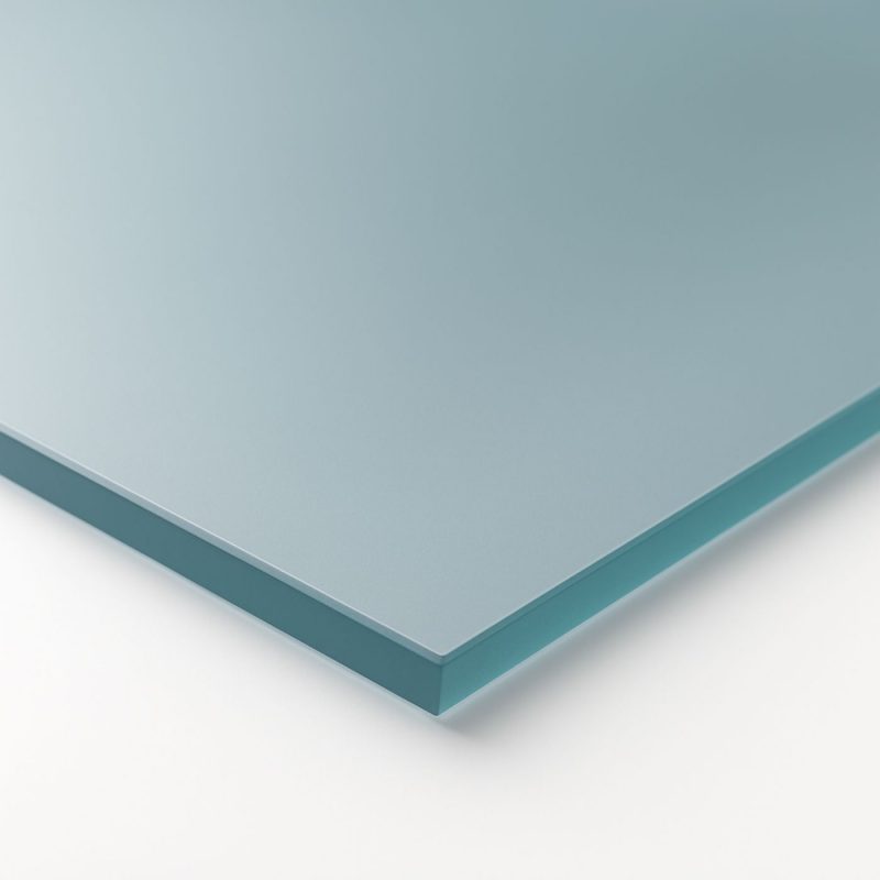 Blau getöntes Floatglas mit glatter Oberfläche und polierter Kante.