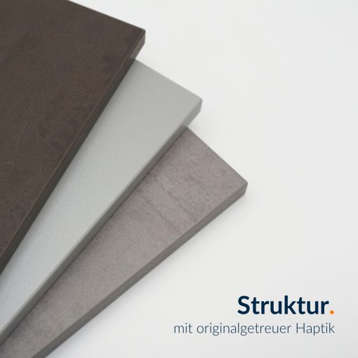 Verschiedene Strukturdekore im direkten Farbvergleich zur Auswahl des passenden Designs.
