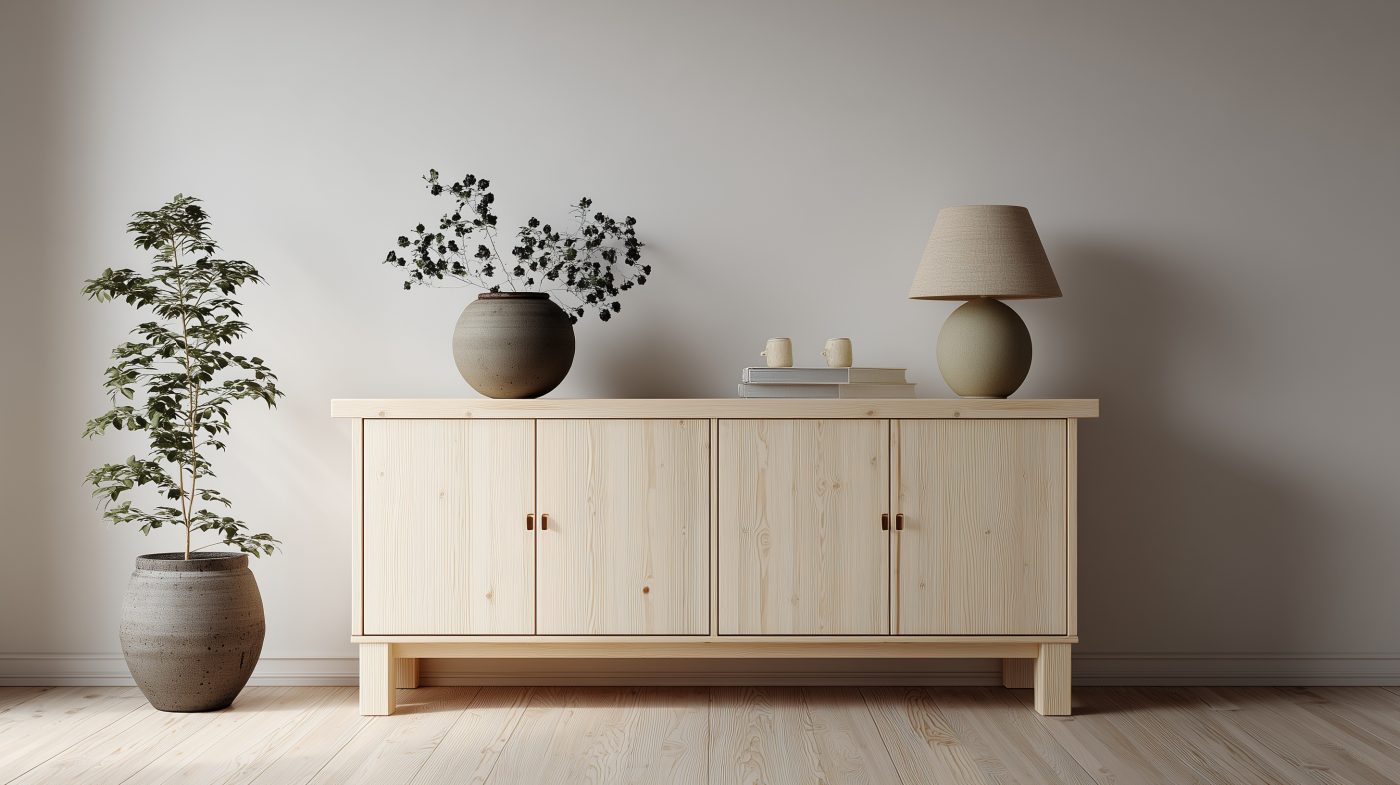 Ein Sideboard aus Fichtenholz im skandinavischen Stil - funktional und natürlich.