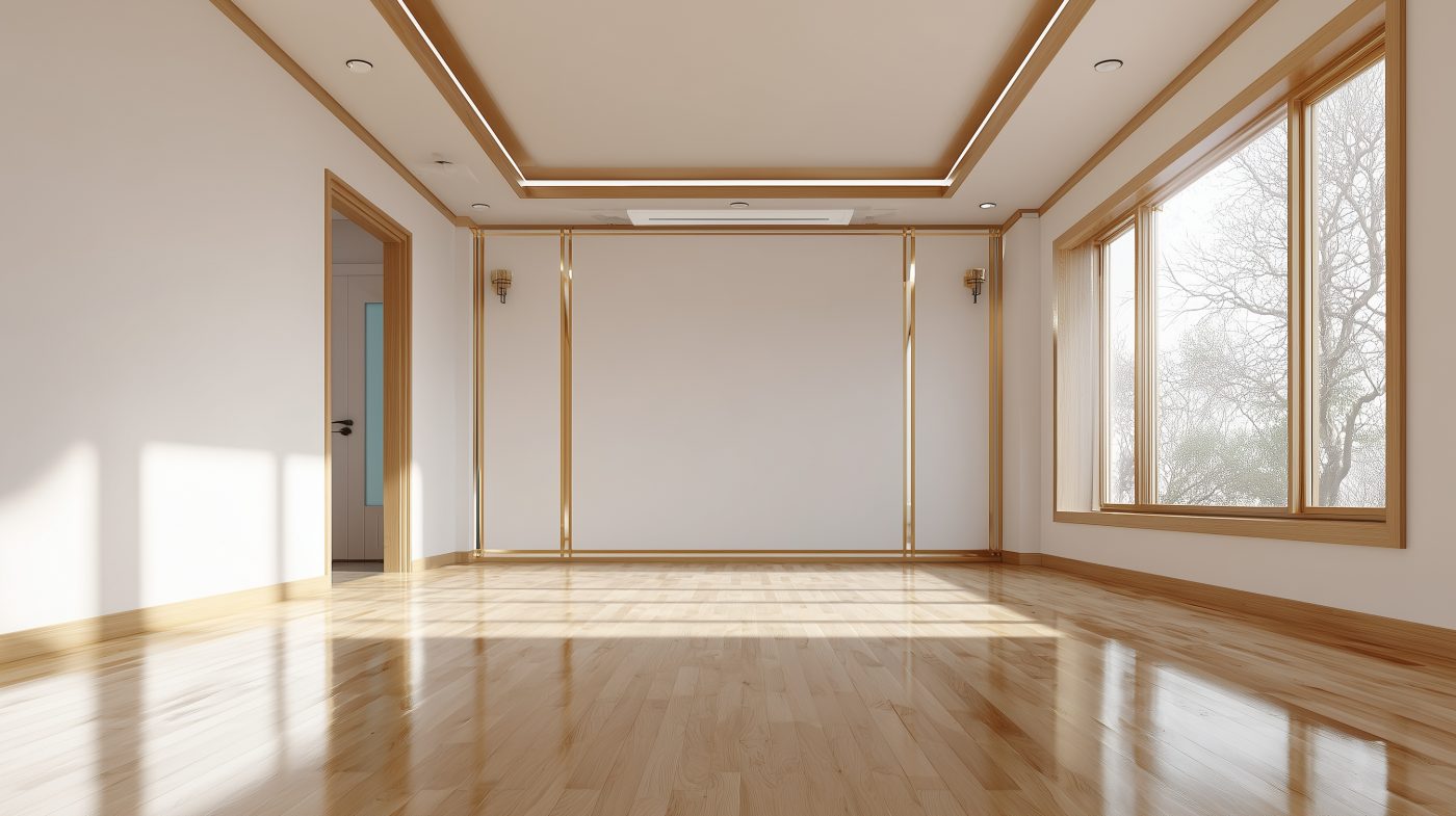 Dezente Fichtenholzleisten als Wandabschluss in einem modernen Wohnraum - minimalistisch und stilvoll.