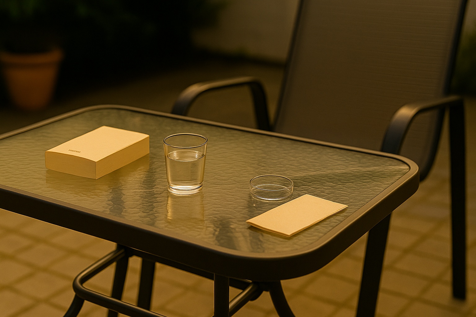 ESG-Tischplatte auf einer Terrasse.