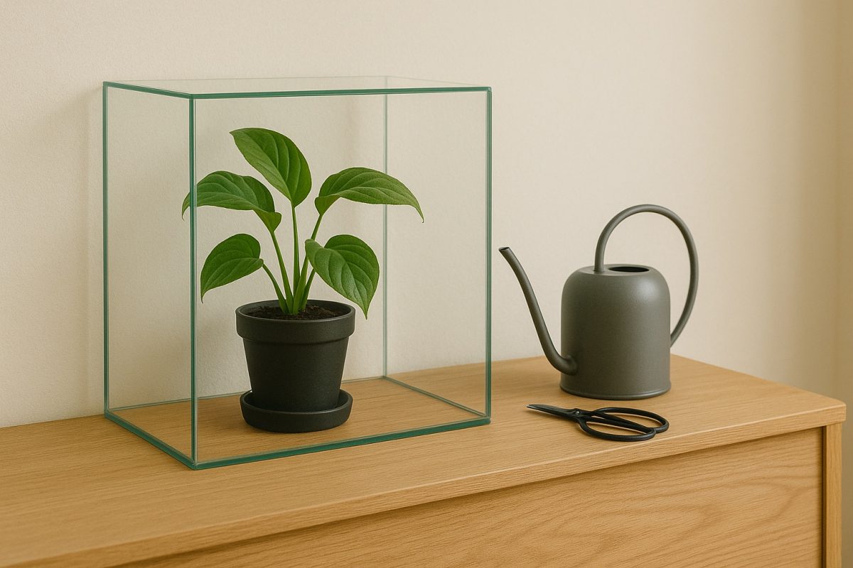DIY-Terrarium aus Floatglas mit Topfpflanze