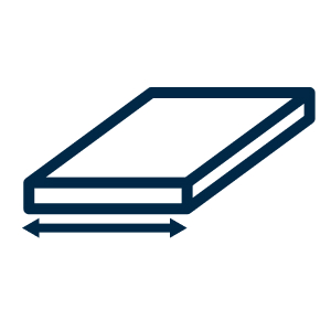 Icon zur Darstellung der Regaltiefe, symbolisiert durch Pfeile zur Maßangabe der Tiefe eines Regals.