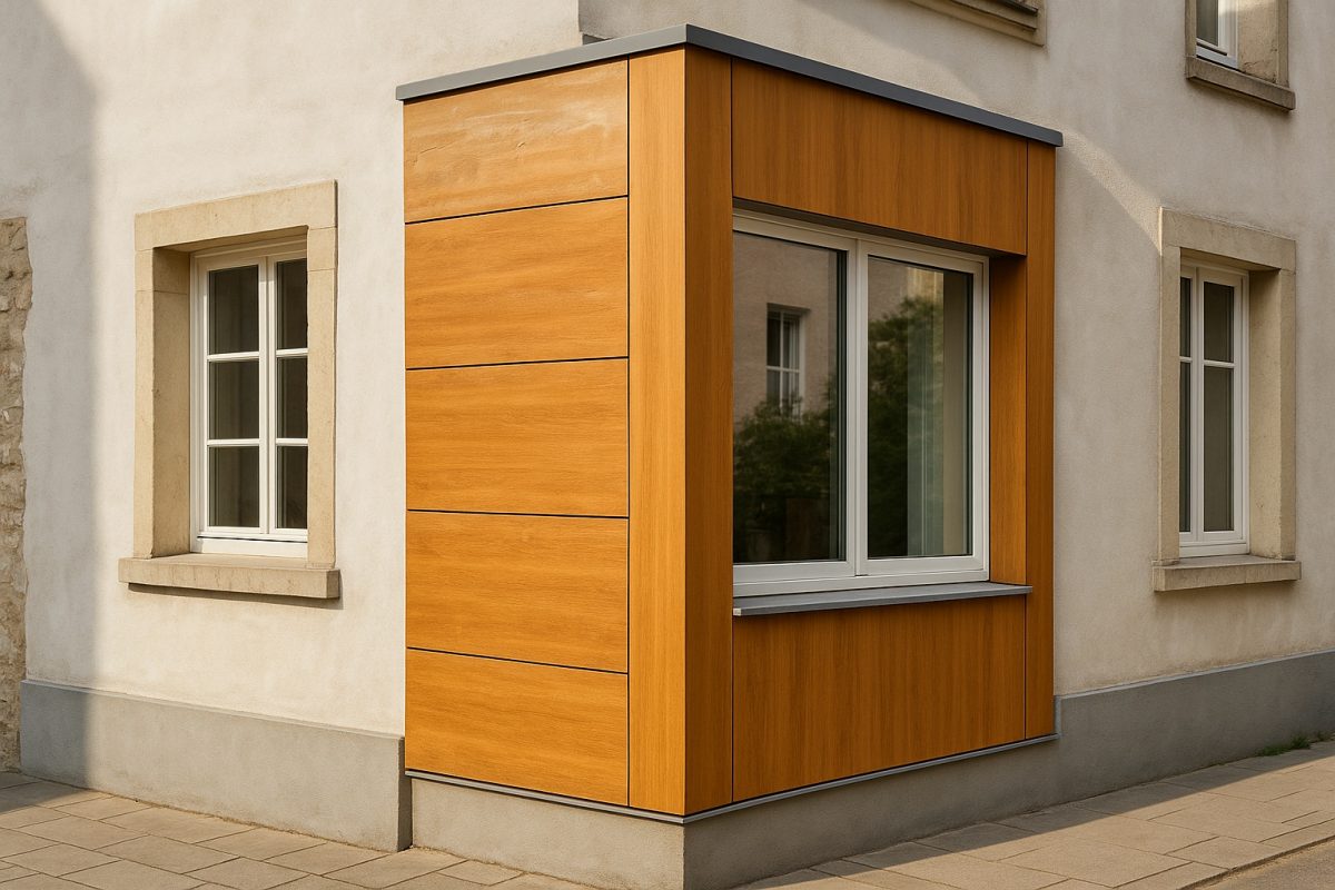 Altbau mit HPL-Fassade am Anbau