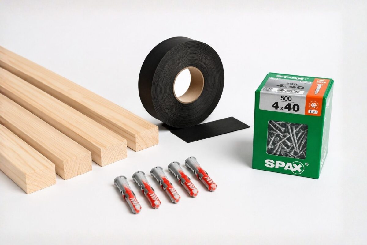 Dachlatten, Schrauben und Dübel - Material für eine Unterkonstruktion
