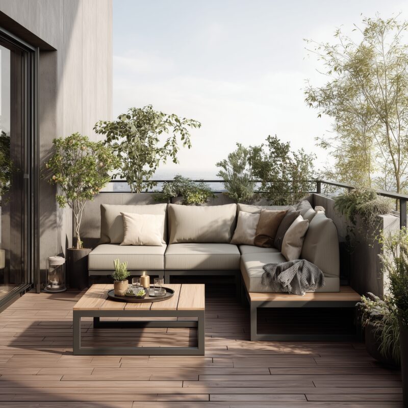 Gartenlounge aus HPL in Eiche.