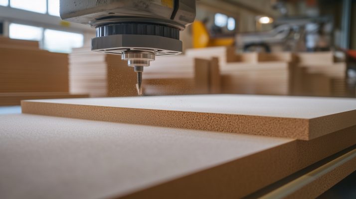 MDF-Platte wird in einer Werkstatt präzise zugeschnitten