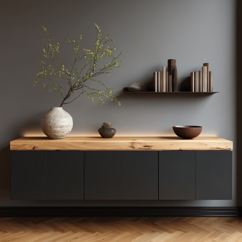 Sideboard mit Deckplatte aus Wildeiche.