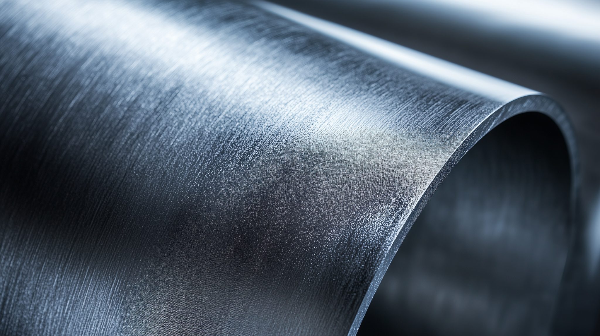 Glatte, mattgraue Oberfläche von kaltgewalztem Stahl im Detail.