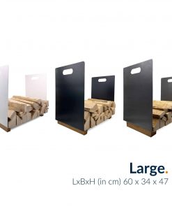 Moderne Holzhalter in groß mit Metallseiten in Weiß, Schwarz und Anthrazit.