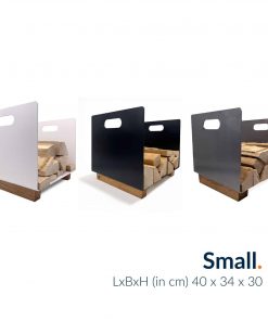 Moderne Holzhalter in klein mit Metallseiten in Weiß, Schwarz und Anthrazit.