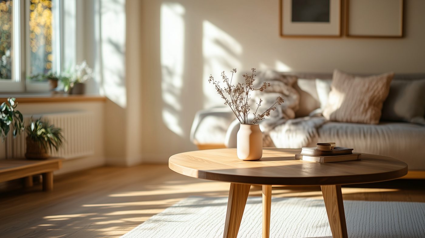 Massivholztisch aus dunklem Kernholz