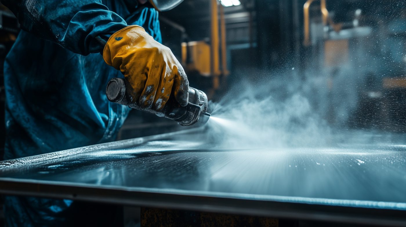 Metall wird mit Sprühlack behandelt