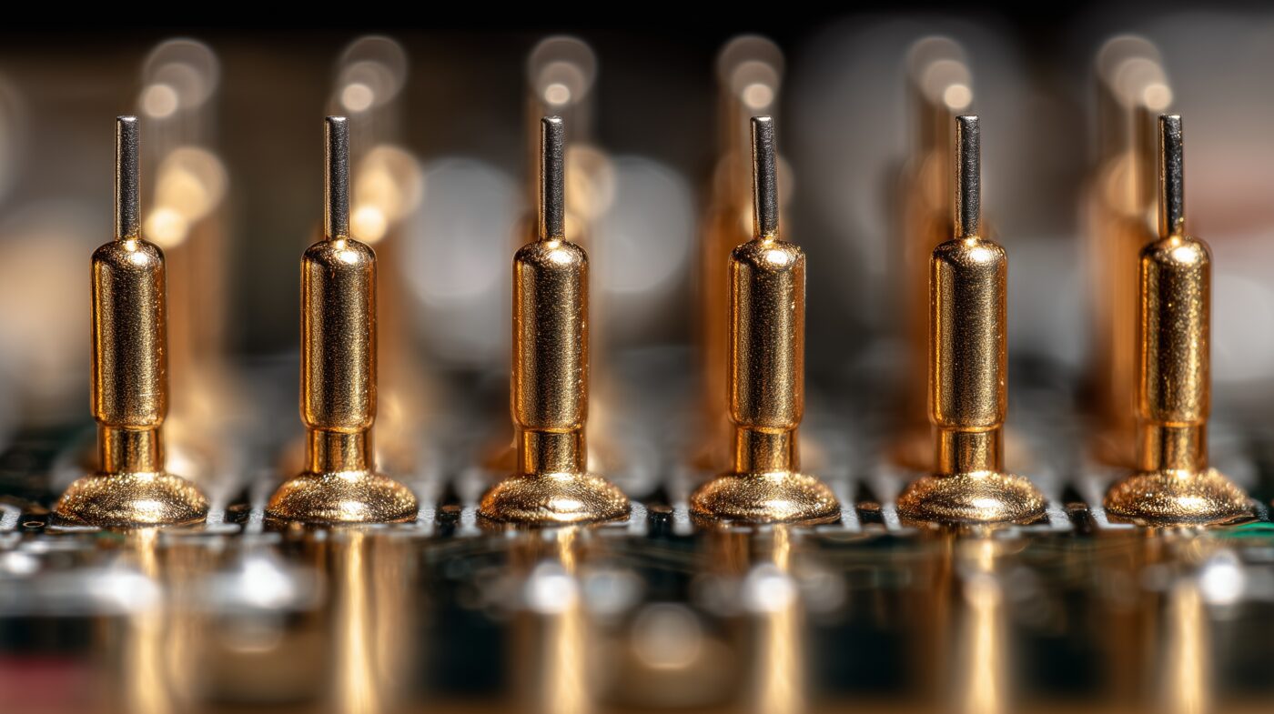 Vergoldete Elektronikplatine mit leitfähigen Kontakten.
