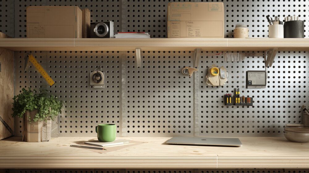 Verzinktes Lochblech RV 10–15 über Werkbank aus Birke-Multiplex mit Werkzeugen und natürlichem Tageslicht.