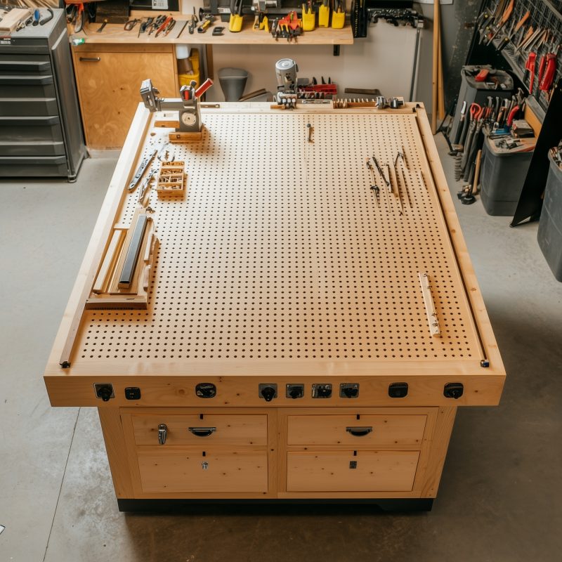 Eine MFT-Lochplatte mit selbstgebauten Einsätzen und flexiblen Anschlägen als Anschauungsbeispiel