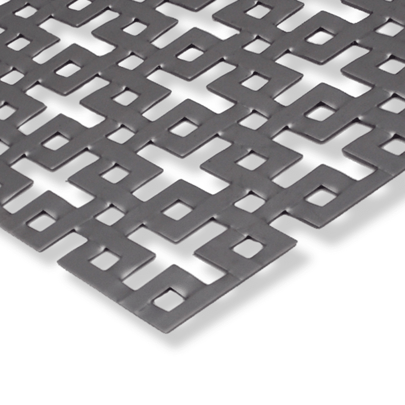 Nahaufnahme eines Lochbleches Braided mit geflochtenem Muster und klar strukturierter, moderner Metalloberfläche.