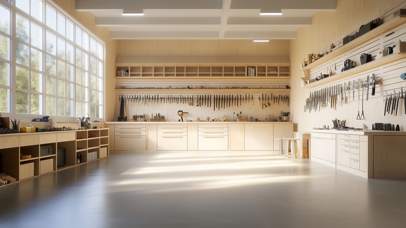 French Cleat System in der Weitansicht in einer Werkstatt