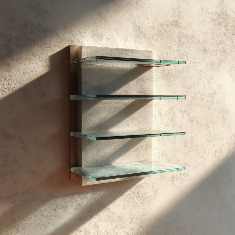 Regal mit Glasböden aus recyceltem Floatglas.