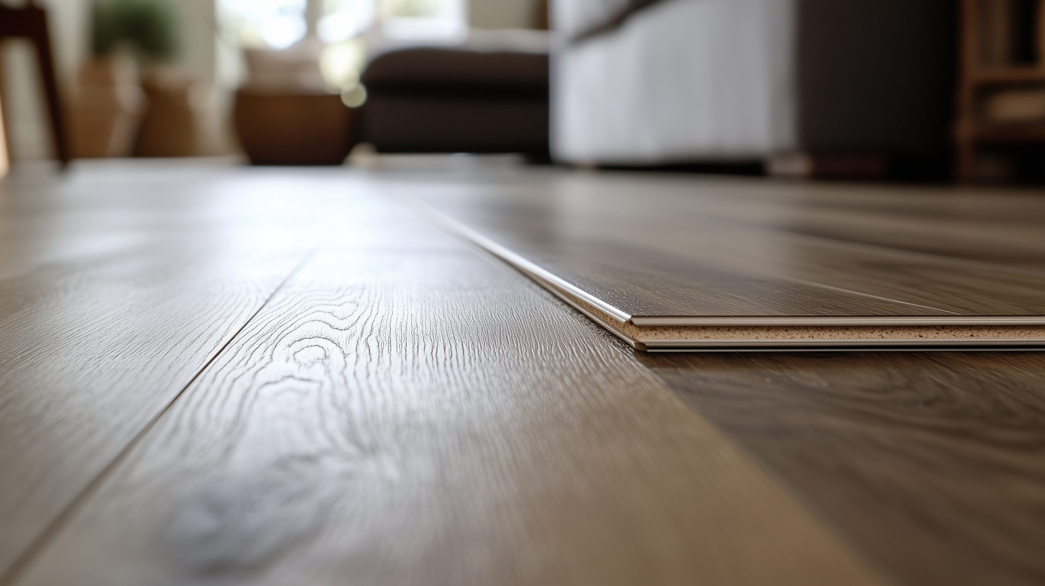 Laminatdielen mit sichtbarer Nut-Feder-Verbindung beim Verlegen