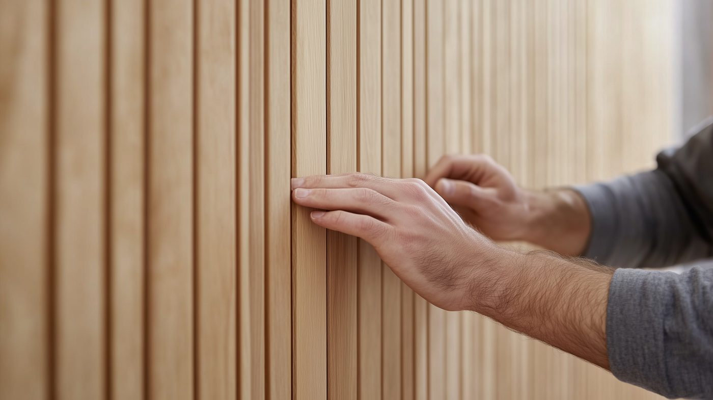 Montage von Holzpaneelen mit Nut-Feder-Verbindung an einer Wand