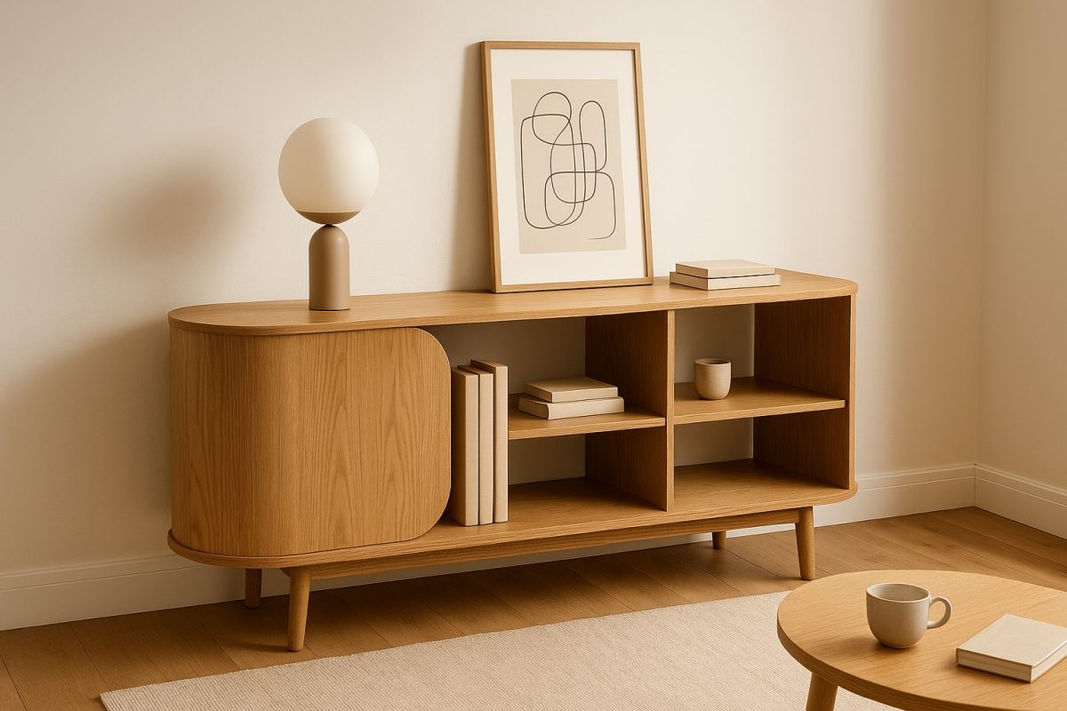 Geformtes Sideboard an der Wand