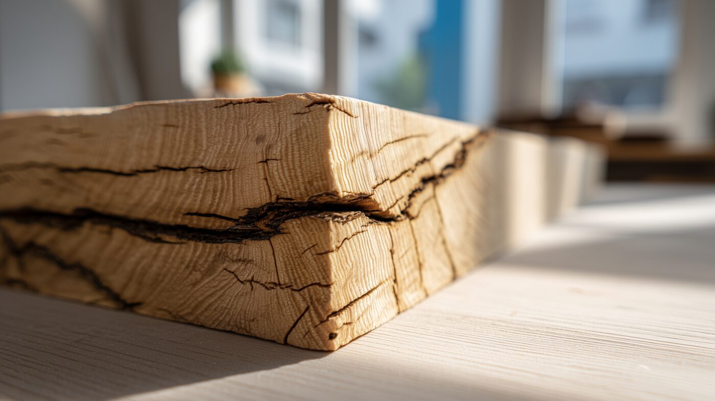 Riss in Laubholzprofil durch Zugholz-Spannung.