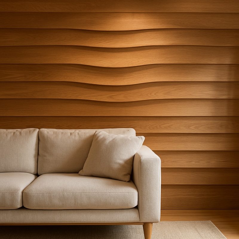 Wandverkleidung mit geschwungenem Holz