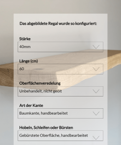 Wandregal mit Baumkante, gebürsteter Oberfläche, ungeölt, 4x20x60