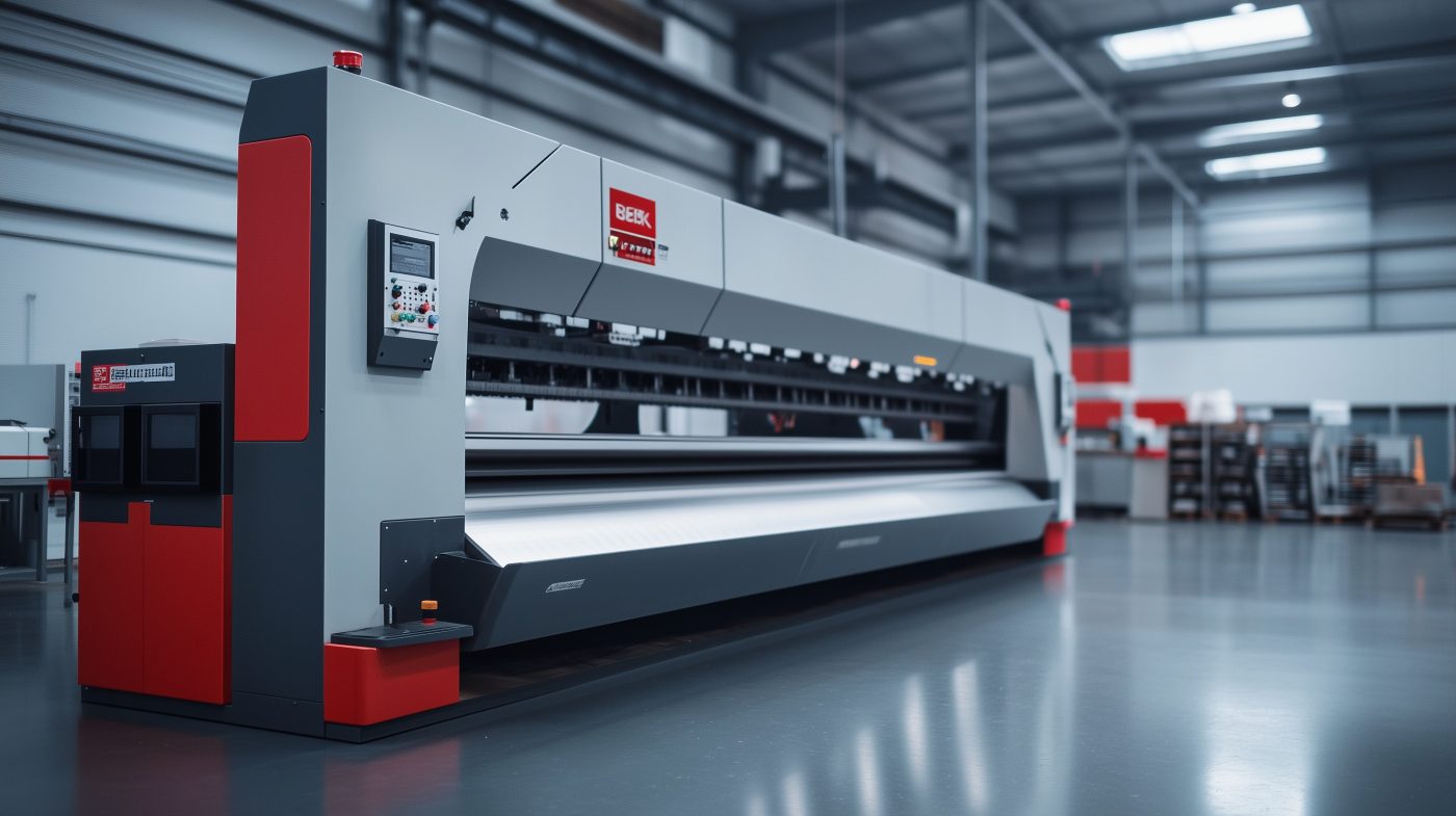Industrie-Schwenkbiegemaschine beim Biegen eines langen Blechs