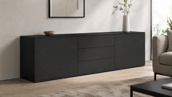Ein Sideboard aus Uni-Schwarz wirkt modern und reduziert.