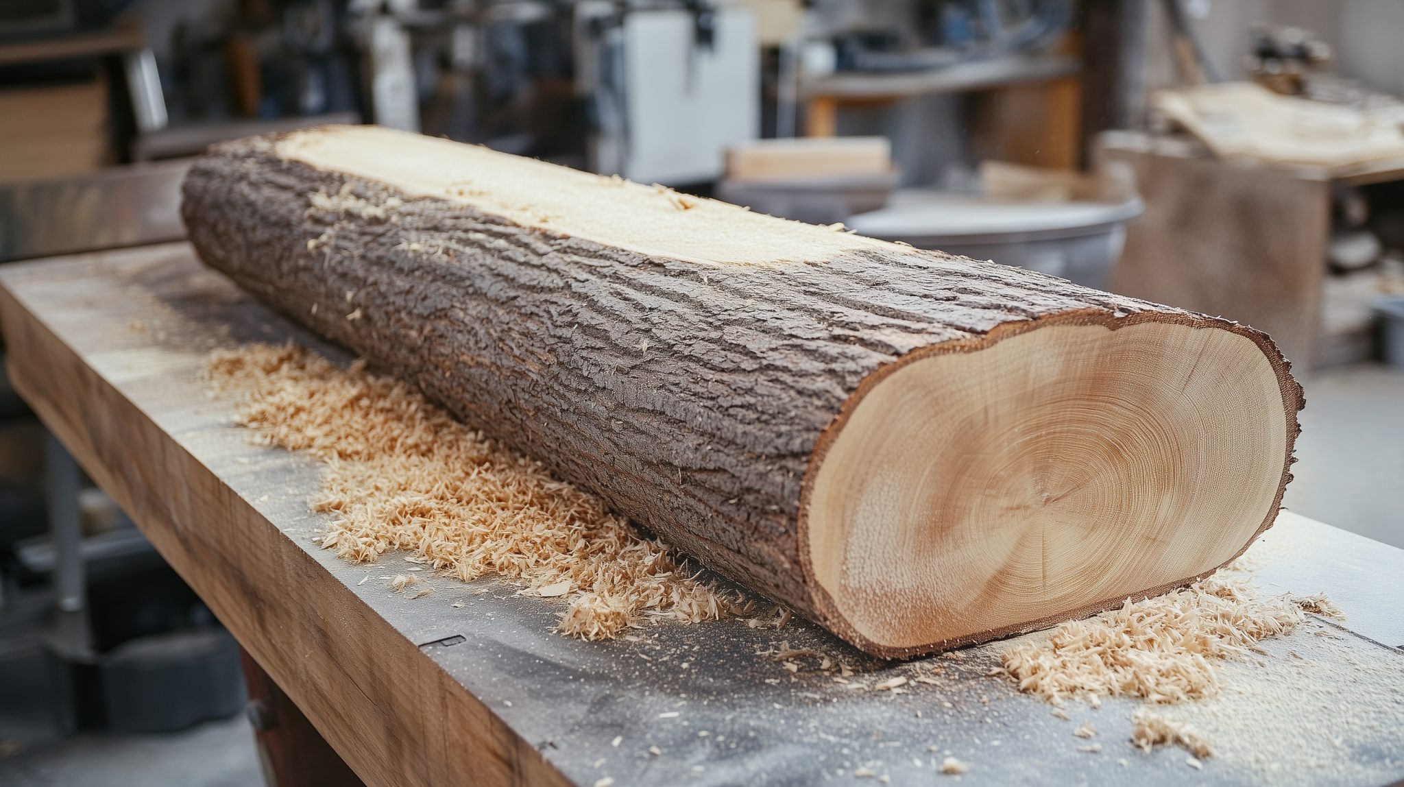 Baumstammquerschnitt mit hellem Splintholz und dunklem Kernholz