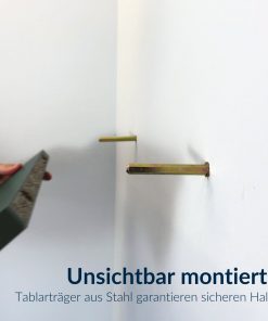Tablarträger aus Stahl ohne rückseitige Umkantung für unsichtbare Regalbefestigung.