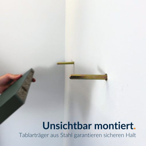 Tablarträger aus Stahl ohne rückseitige Umkantung für unsichtbare Regalbefestigung.