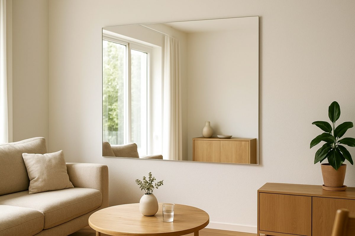 Großer Wandspiegel gegenüber vom Fenster