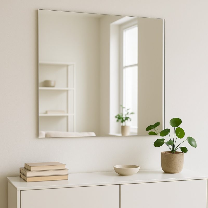 Schlichter Wandspiegel über Sideboard