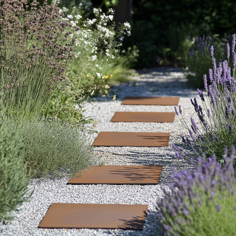 Cortenstahl Platten in Lavendelweg